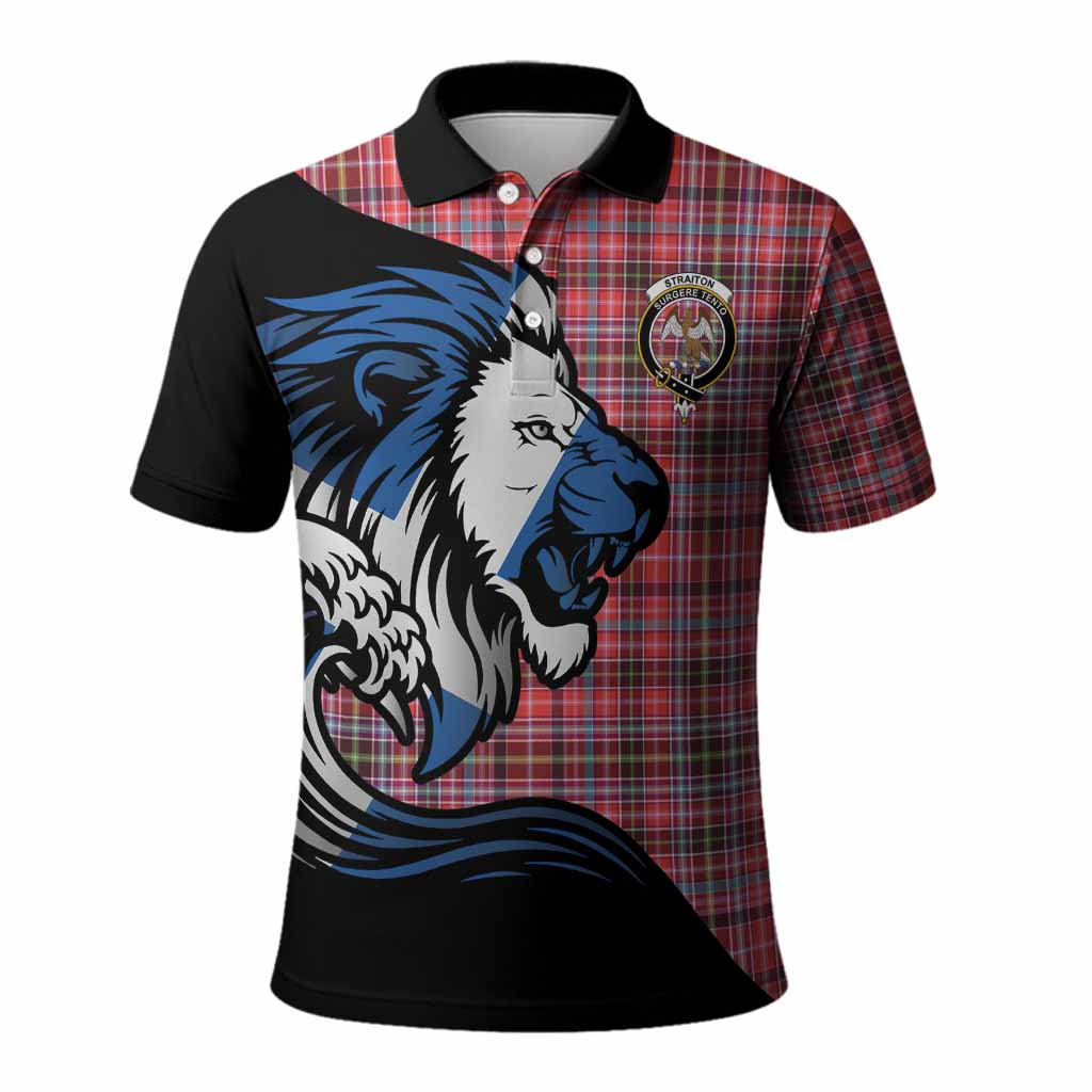 Straiton Tartan Crest Polo Shirt Scottish Golden Lions Wave Flow