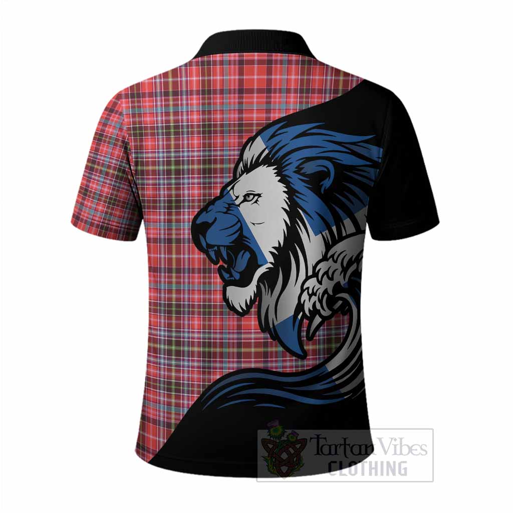 Straiton Tartan Crest Polo Shirt Scottish Golden Lions Wave Flow
