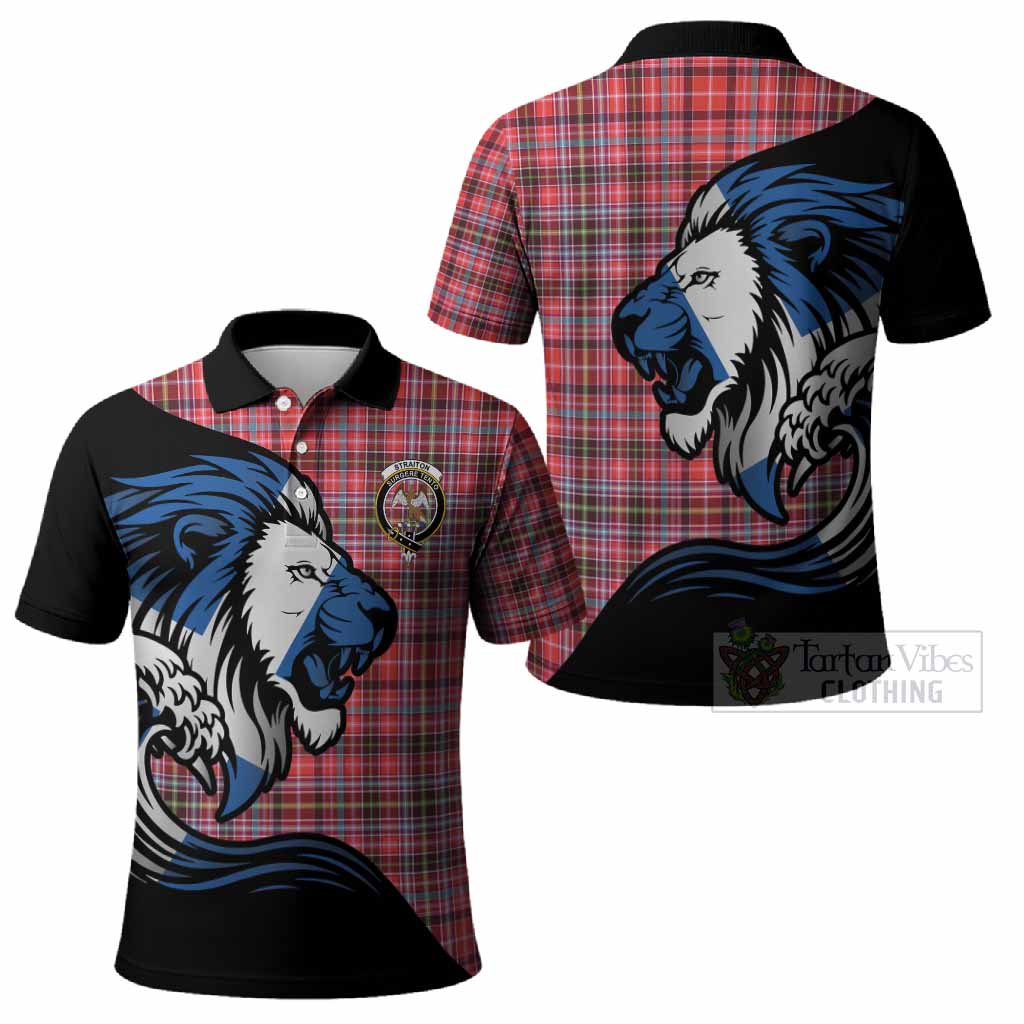 Straiton Tartan Crest Polo Shirt Scottish Golden Lions Wave Flow