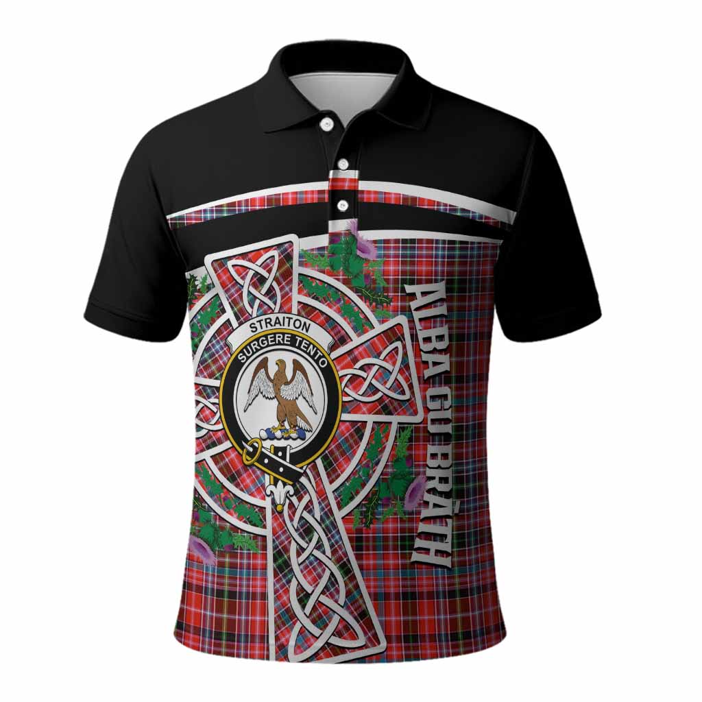 Straiton Tartan Crest Polo Shirt Scottish Thistle Celtic Cross Alba Gu Brath