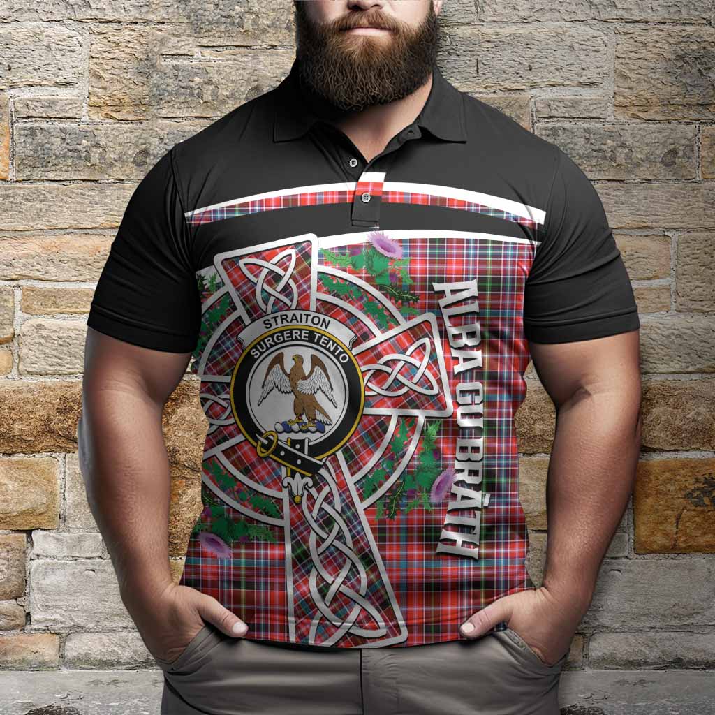 Straiton Tartan Crest Polo Shirt Scottish Thistle Celtic Cross Alba Gu Brath