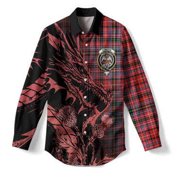 Straiton Tartan Crest Scottish Women Casual Shirt Dragon and Thistle