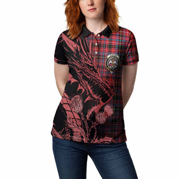 Straiton Tartan Crest Scottish Women Polo Shirt Dragon and Thistle