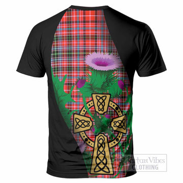 Straiton Tartan Crest T-Shirt Celtic Cross Thistle Flowers