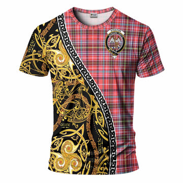 Straiton Tartan Crest T-Shirt Celtic Knot and Triple Trickle Spiral Symbols