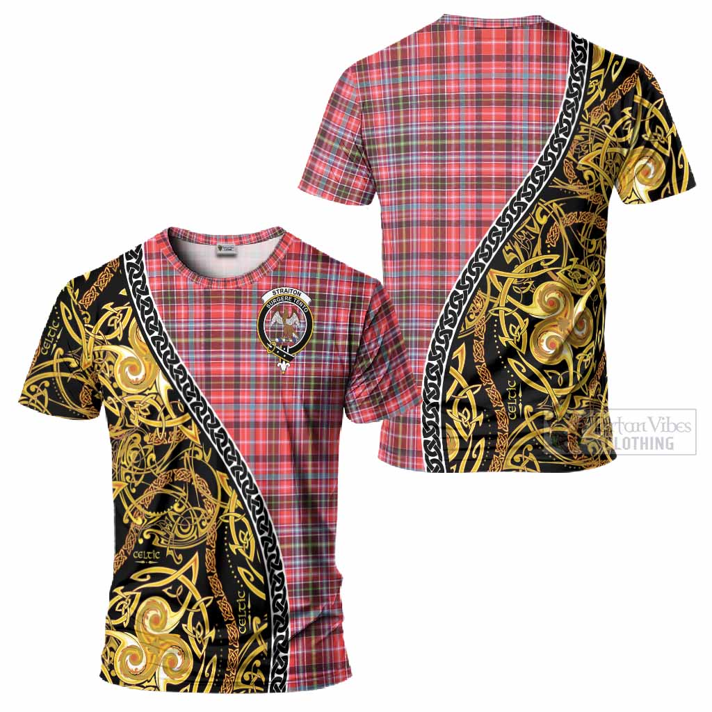 Straiton Tartan Crest T-Shirt Celtic Knot and Triple Trickle Spiral Symbols