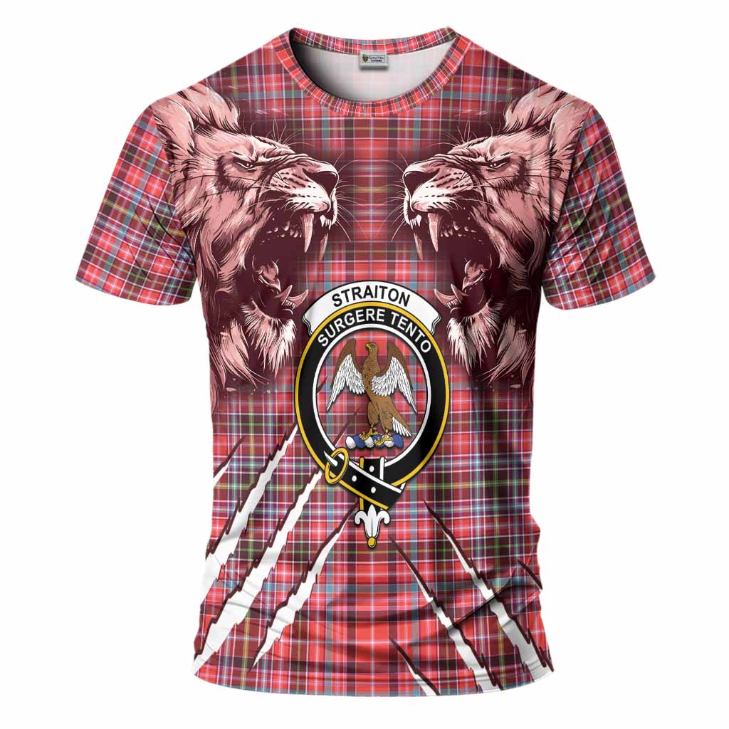 Straiton Tartan Crest T-Shirt Ferocious Lion Style
