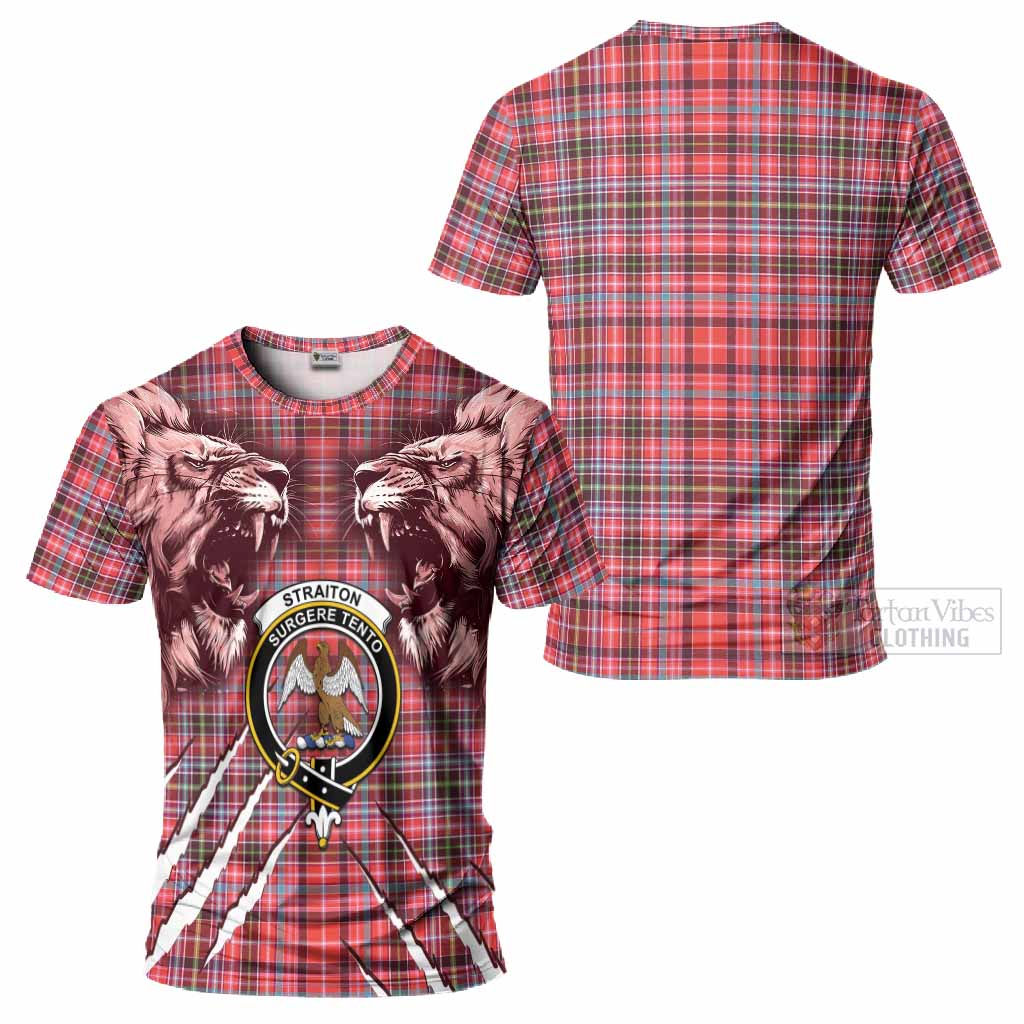 Straiton Tartan Crest T-Shirt Ferocious Lion Style