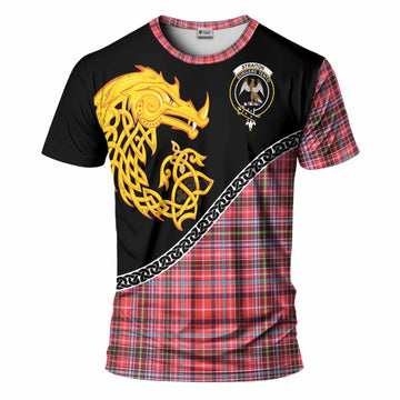 Straiton Tartan Crest T-Shirt Legendary Dragon Knot Half Style