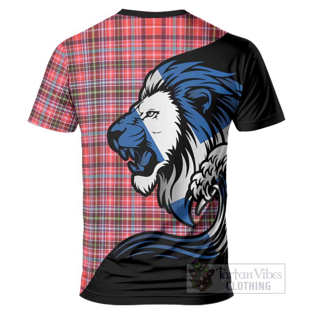 Straiton Tartan Crest T-Shirt Scottish Golden Lions Wave Flow