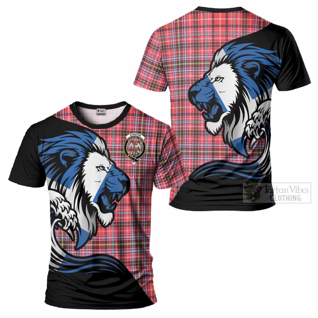 Straiton Tartan Crest T-Shirt Scottish Golden Lions Wave Flow