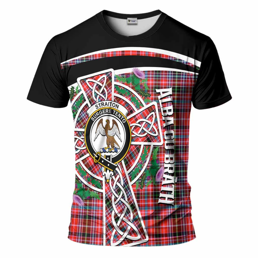 Straiton Tartan Crest T-Shirt Scottish Thistle Celtic Cross Alba Gu Brath