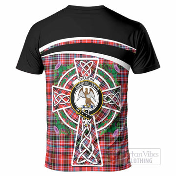 Straiton Tartan Crest T-Shirt Scottish Thistle Celtic Cross Alba Gu Brath