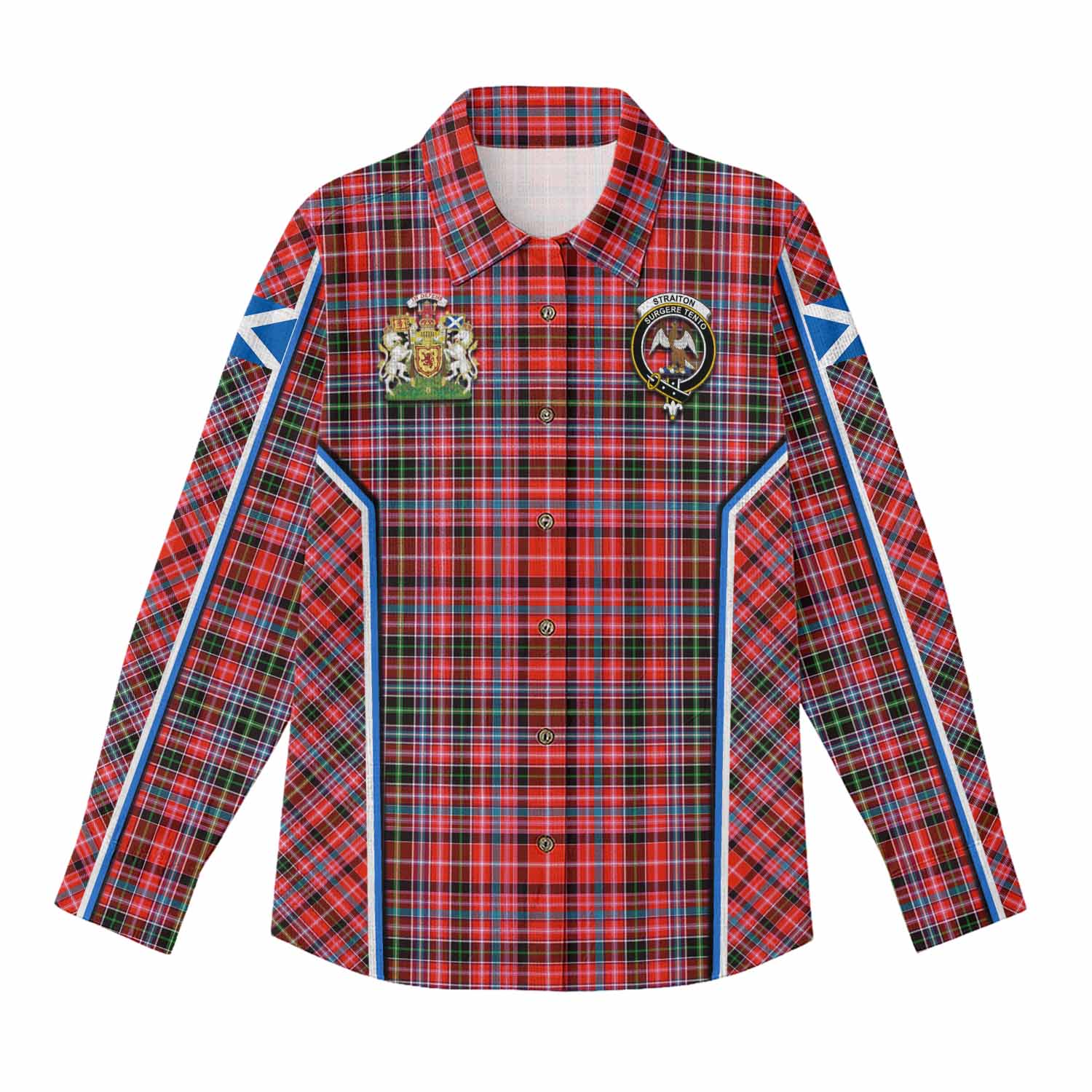 Straiton Tartan Crest Women Casual Shirt Scotland Coat of Arm Flag Style - Tartan Vibes Clothing