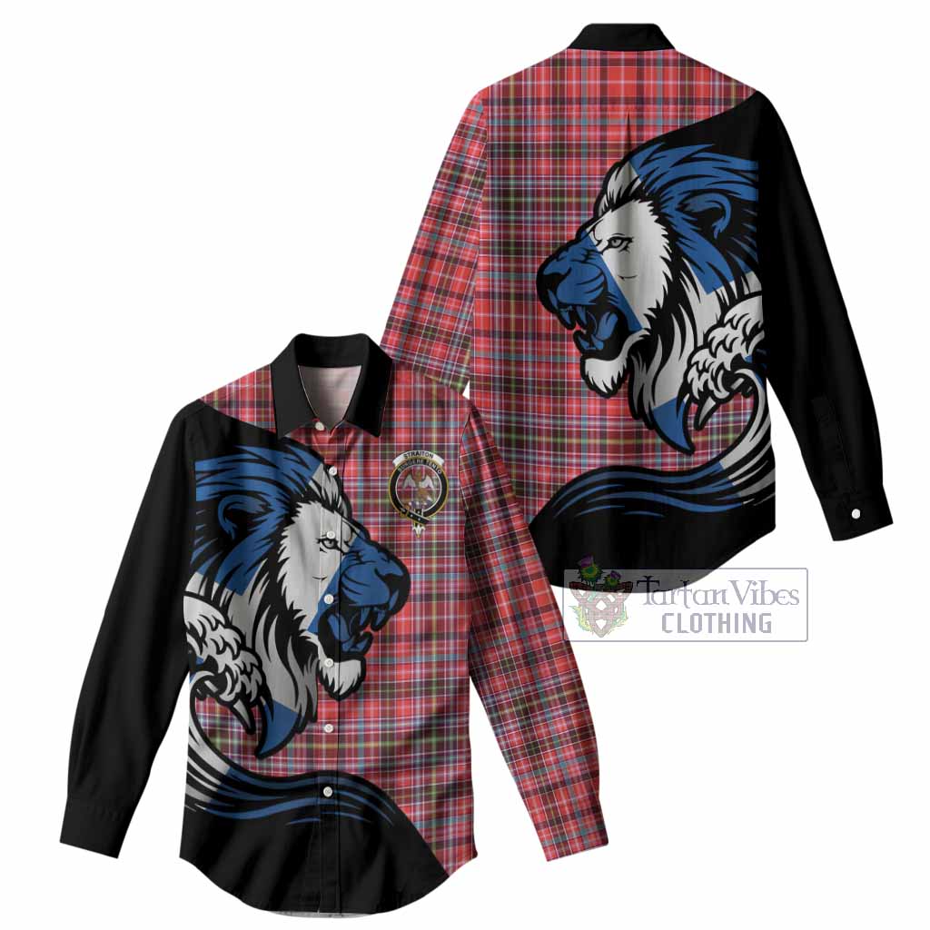 Straiton Tartan Crest Women Casual Shirt Scottish Golden Lions Wave Flow