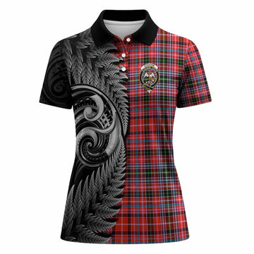 Straiton Tartan Crest Women Polo Shirt With New Zealand Silver Fern Maori Koru