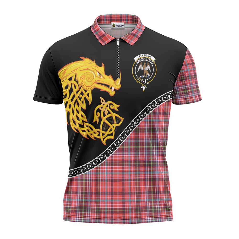 Straiton Tartan Crest Zipper Polo Shirt Legendary Dragon Knot Half Style