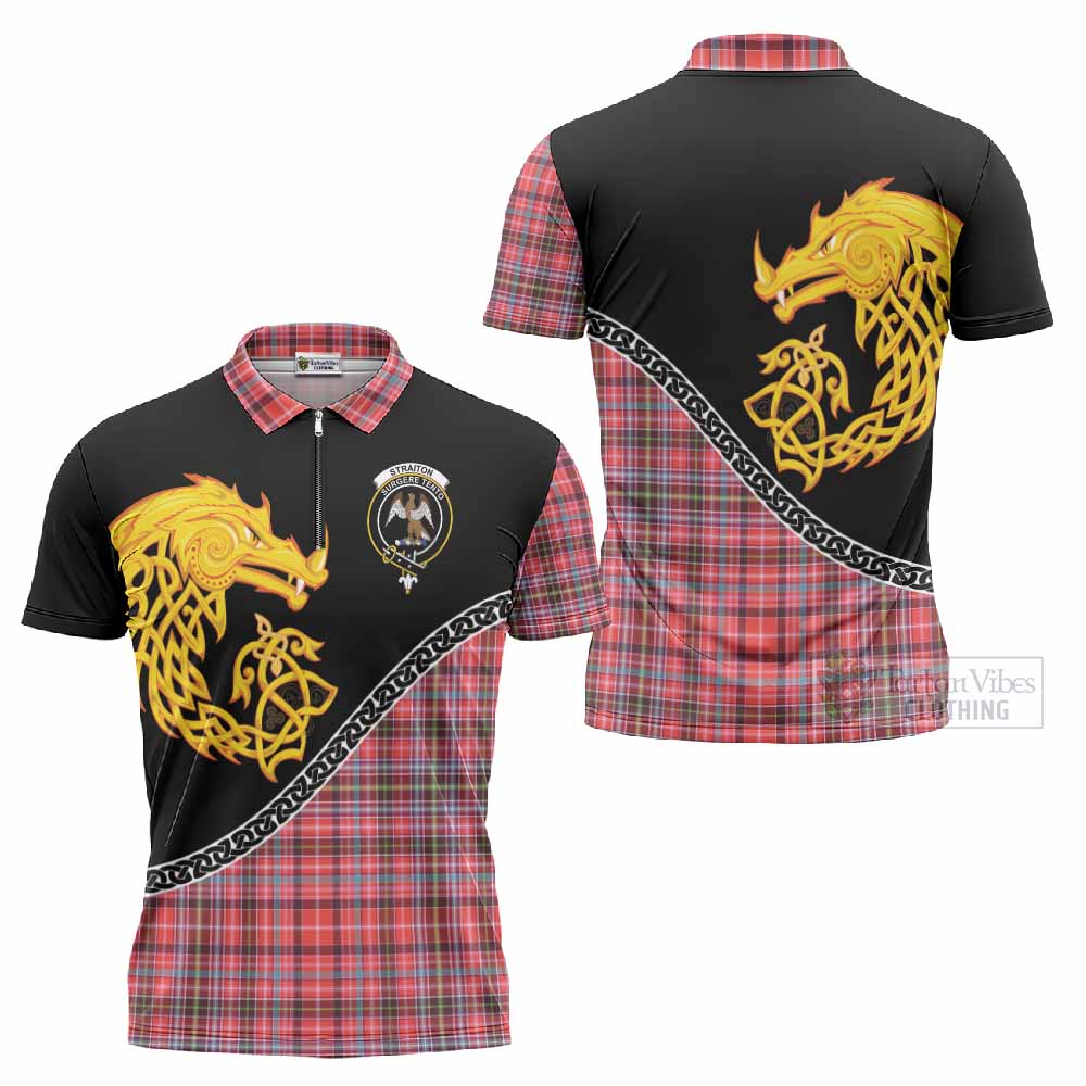 Straiton Tartan Crest Zipper Polo Shirt Legendary Dragon Knot Half Style