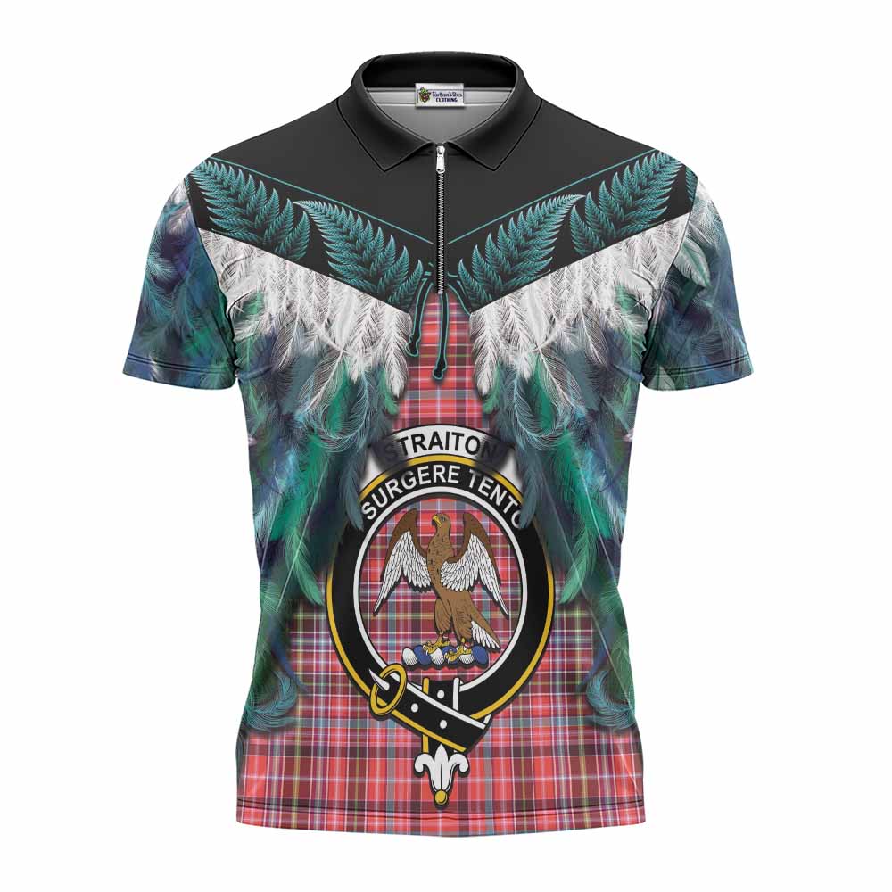 Straiton Tartan Crest Zipper Polo Shirt New Zealand Maori Korowai Cloak