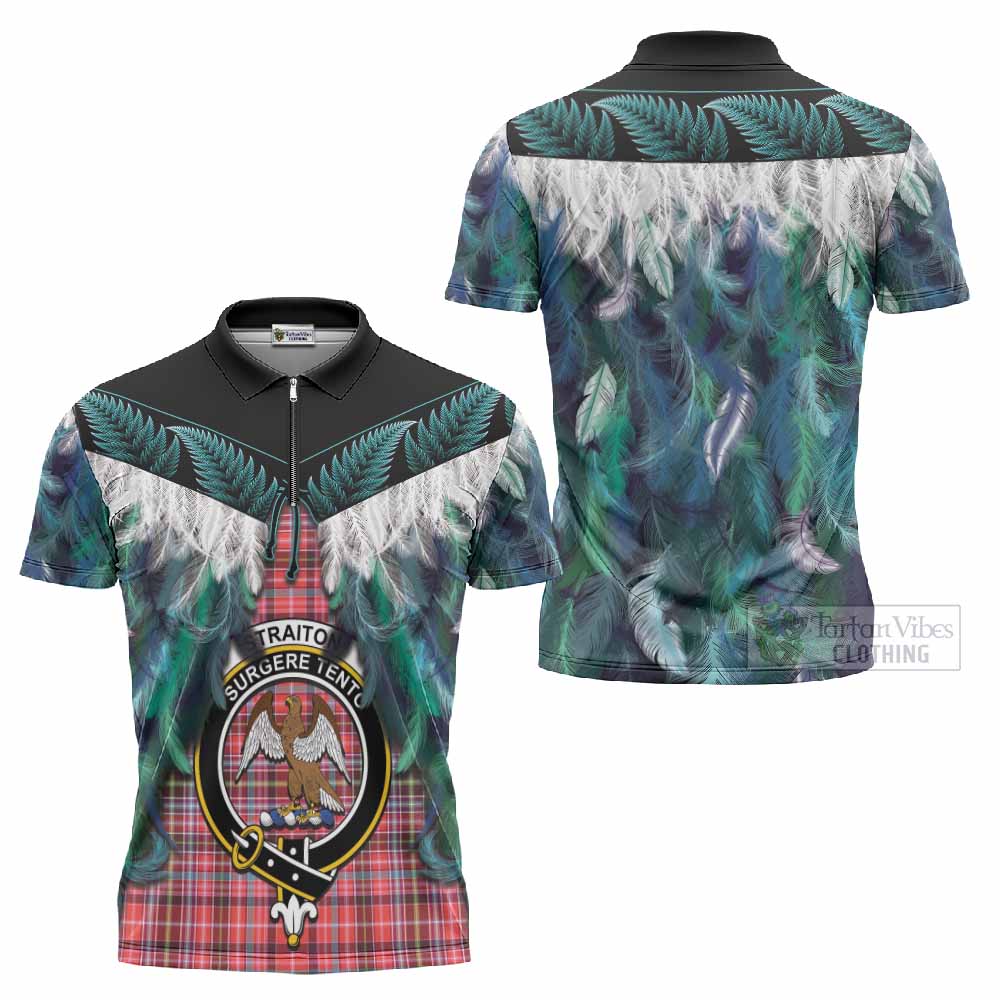 Straiton Tartan Crest Zipper Polo Shirt New Zealand Maori Korowai Cloak