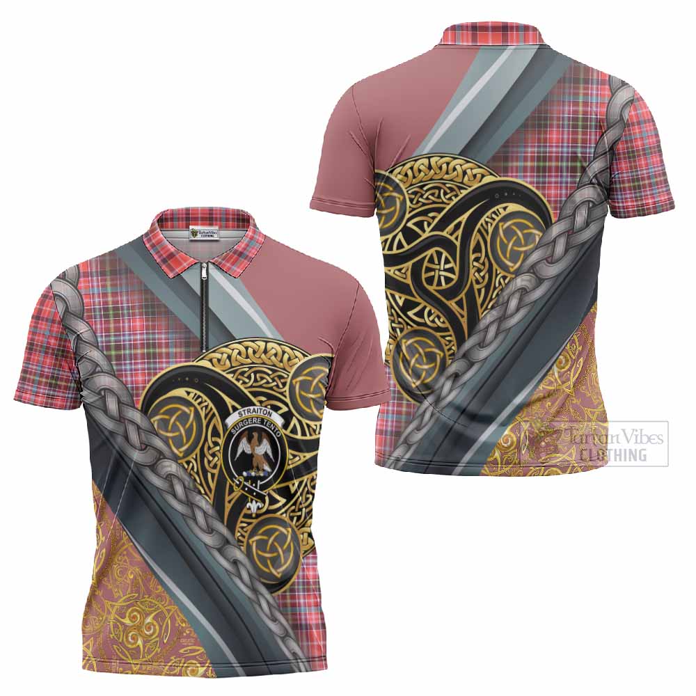Straiton Tartan Crest Zipper Polo Shirt Scottish Triskele Celtic