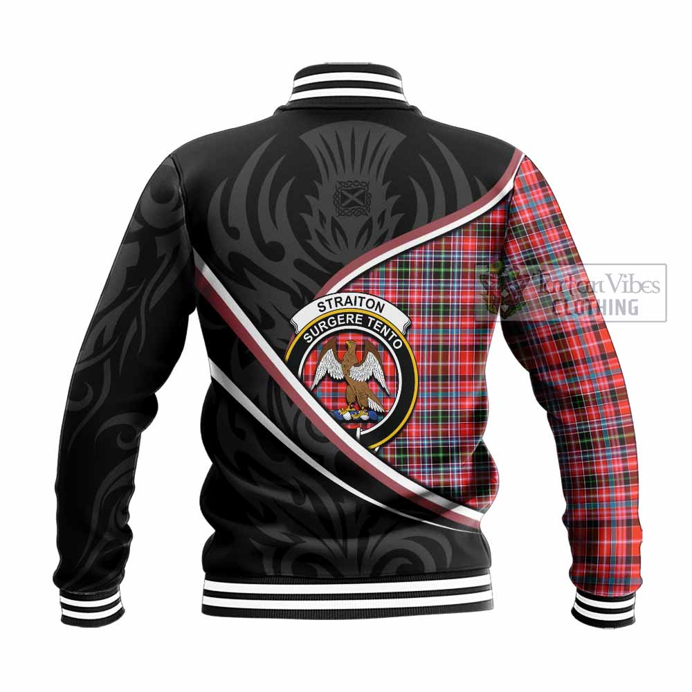 Straiton Tartan Family Crest Baseball Jacket Celtic Scottish Thistle Floral - Tartan Vibes Clothing