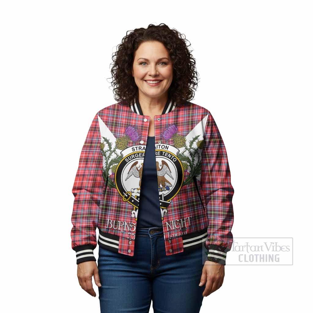 Straiton Tartan Family Crest Baseball Jacket Scottish Burns Night Thistle Floral