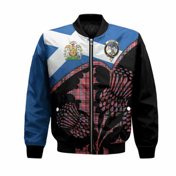 Straiton Tartan Family Crest Bomber Jacket Scotland Thistle Floral Flag Style