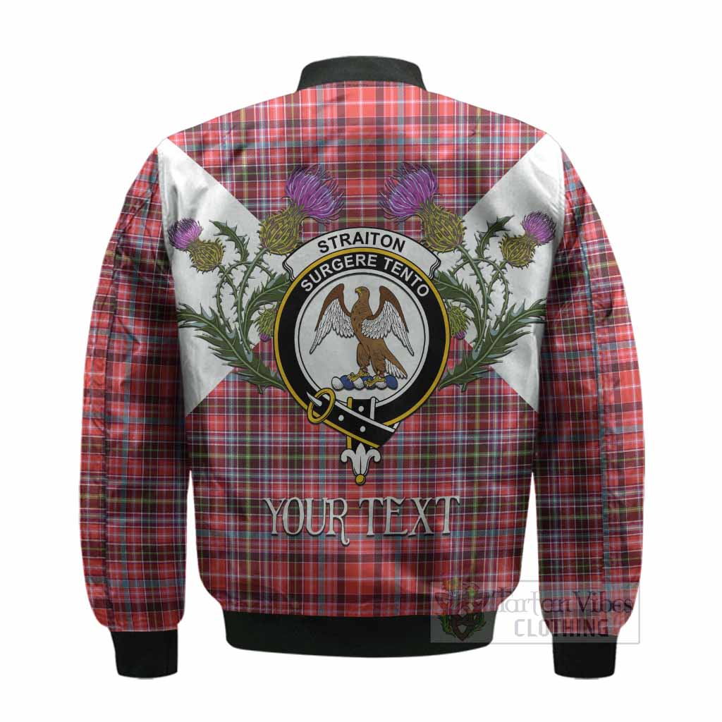 Straiton Tartan Family Crest Bomber Jacket Scottish Burns Night Thistle Floral