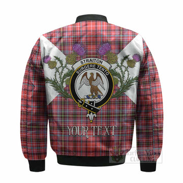Straiton Tartan Family Crest Bomber Jacket Scottish Burns Night Thistle Floral