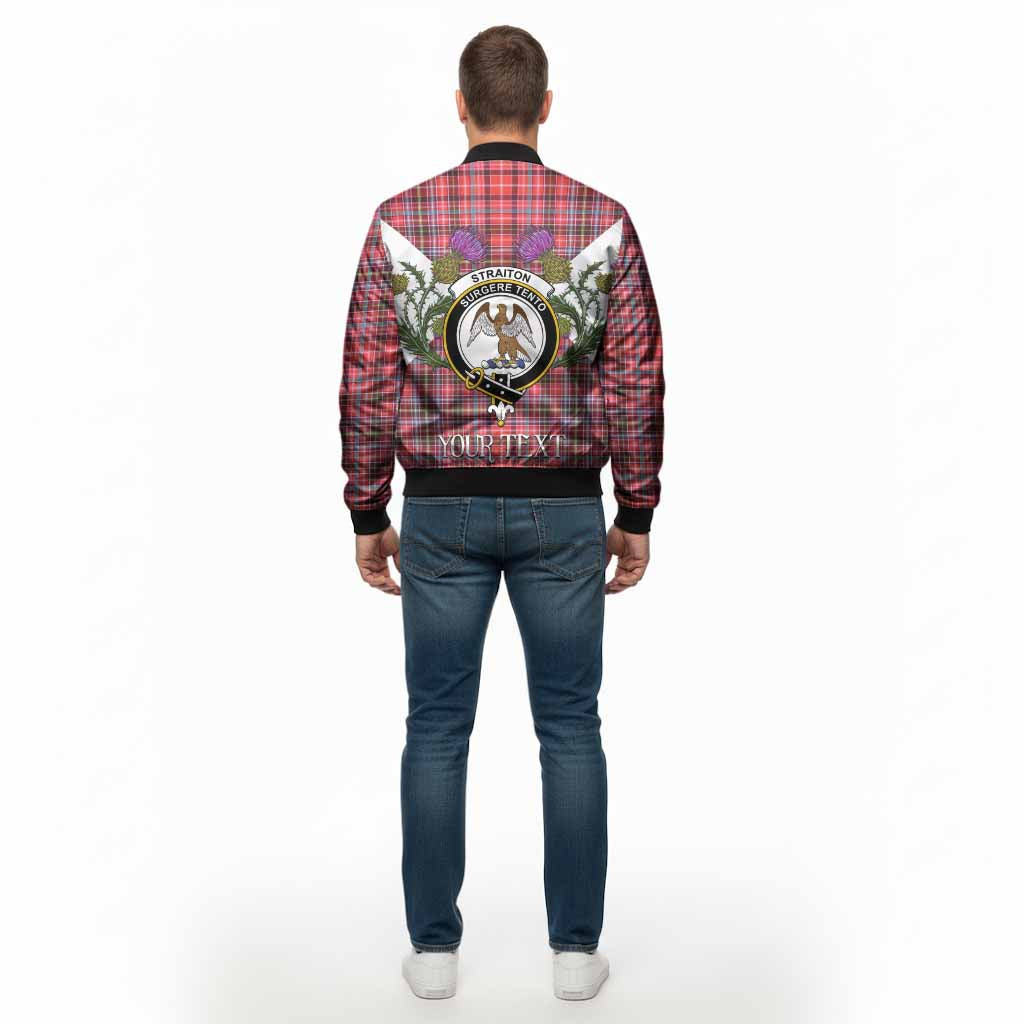 Straiton Tartan Family Crest Bomber Jacket Scottish Burns Night Thistle Floral