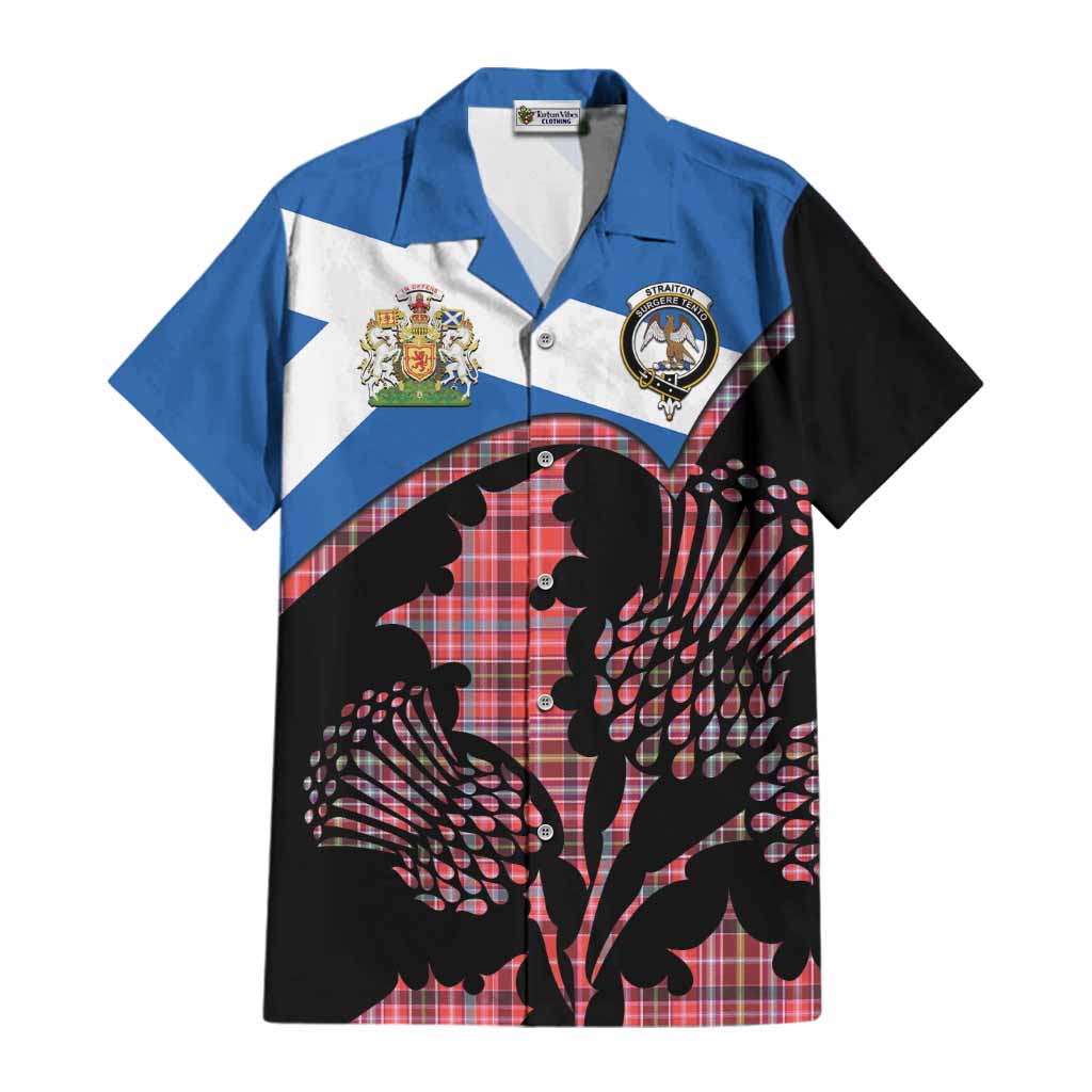 Straiton Tartan Family Crest Cotton Hawaiian Shirt Scotland Thistle Floral Flag Style