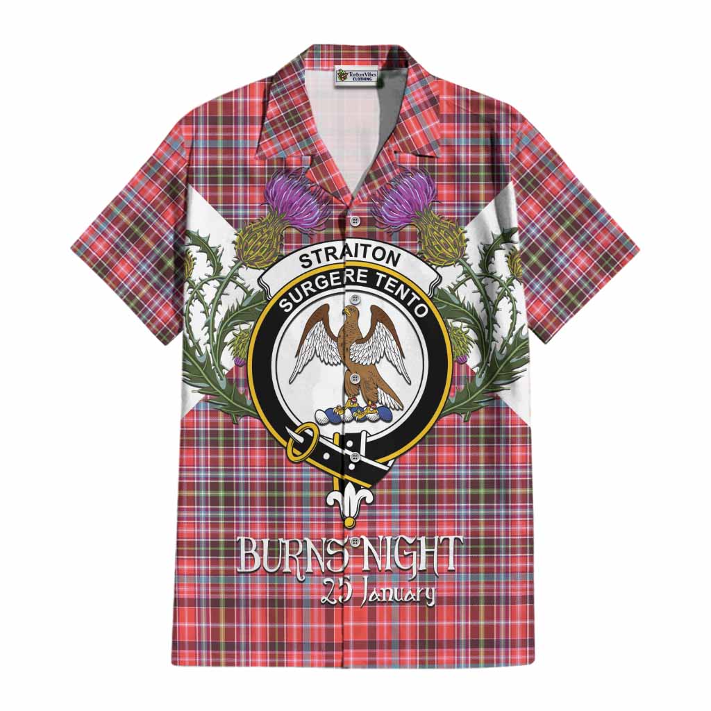 Straiton Tartan Family Crest Cotton Hawaiian Shirt Scottish Burns Night Thistle Floral
