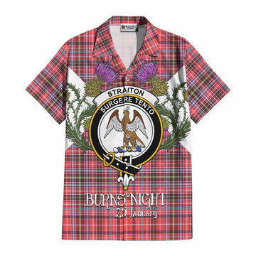 Straiton Tartan Family Crest Cotton Hawaiian Shirt Scottish Burns Night Thistle Floral