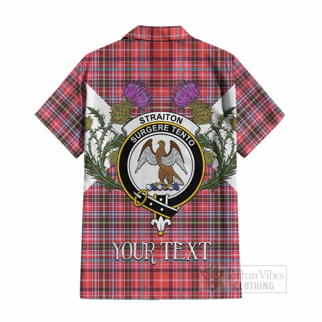 Straiton Tartan Family Crest Cotton Hawaiian Shirt Scottish Burns Night Thistle Floral