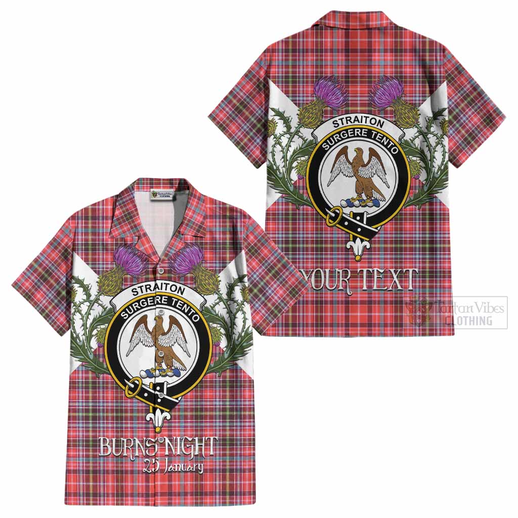 Straiton Tartan Family Crest Cotton Hawaiian Shirt Scottish Burns Night Thistle Floral