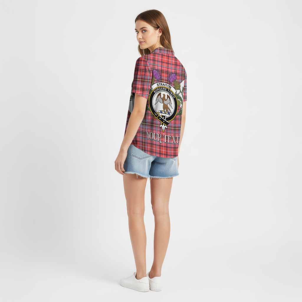 Straiton Tartan Family Crest Cotton Hawaiian Shirt Scottish Burns Night Thistle Floral