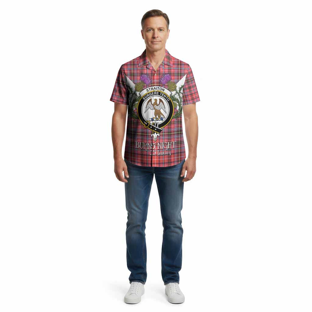 Straiton Tartan Family Crest Cotton Hawaiian Shirt Scottish Burns Night Thistle Floral