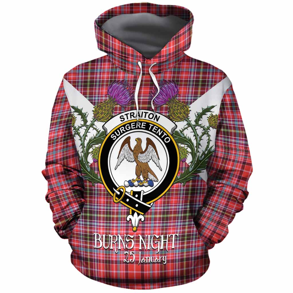 Straiton Tartan Family Crest Cotton Hoodie Scottish Burns Night Thistle Floral