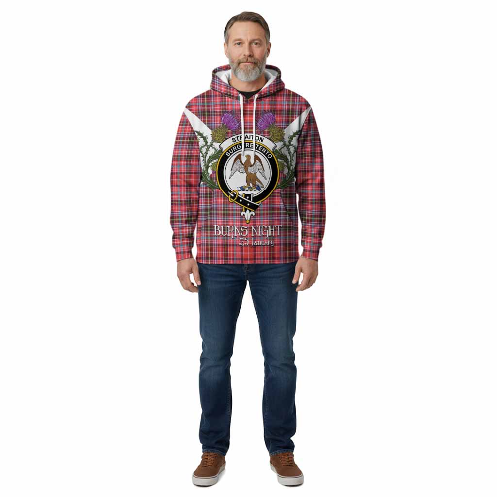 Straiton Tartan Family Crest Cotton Hoodie Scottish Burns Night Thistle Floral