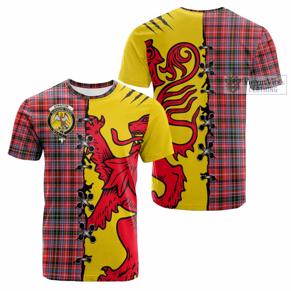Straiton Tartan Family Crest Cotton T-shirt Lion Rampant Honor - Tartan Vibes Clothing