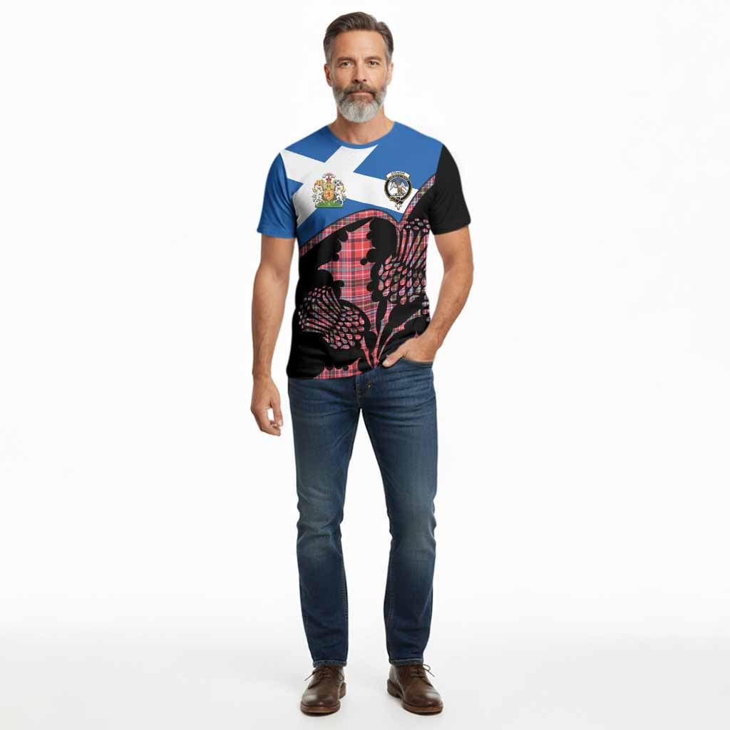 Straiton Tartan Family Crest Cotton T-shirt Scotland Thistle Floral Flag Style