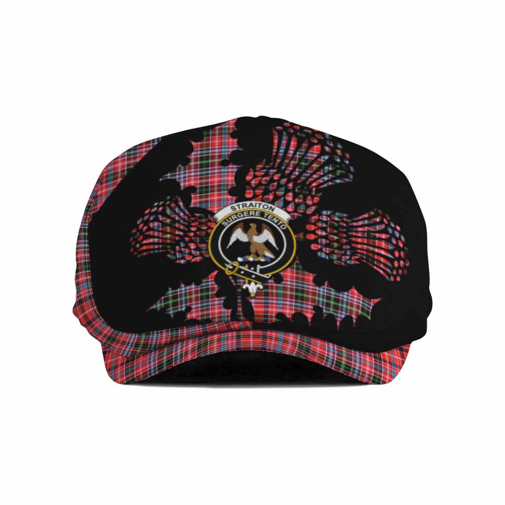 Straiton Tartan Family Crest Flat Cap, Jeff Cap Scotland Thistle Floral