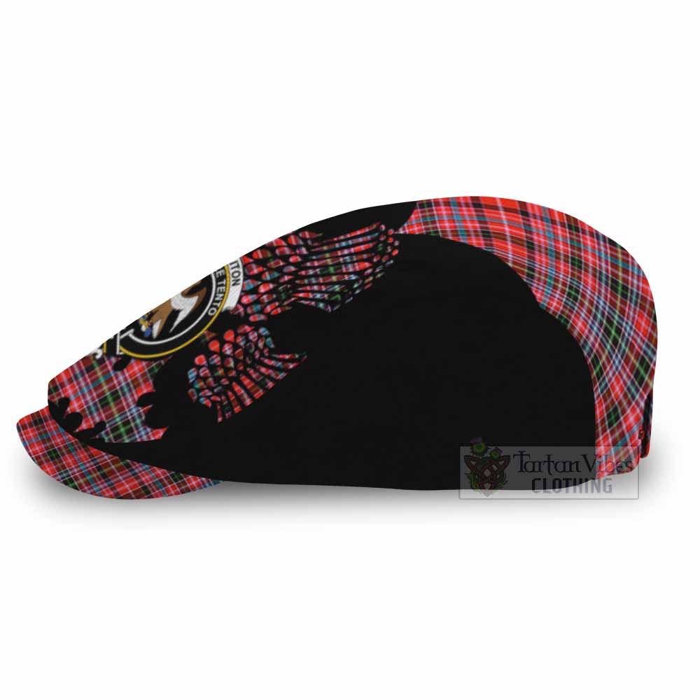 Straiton Tartan Family Crest Flat Cap, Jeff Cap Scotland Thistle Floral