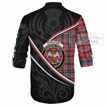 Straiton Tartan Family Crest Ghillie Kilt Shirt Celtic Scottish Thistle Floral