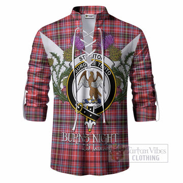 Straiton Tartan Family Crest Ghillie Shirt Scottish Burns Night Thistle Floral