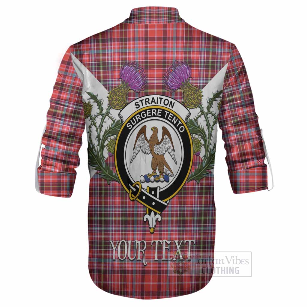 Straiton Tartan Family Crest Ghillie Shirt Scottish Burns Night Thistle Floral