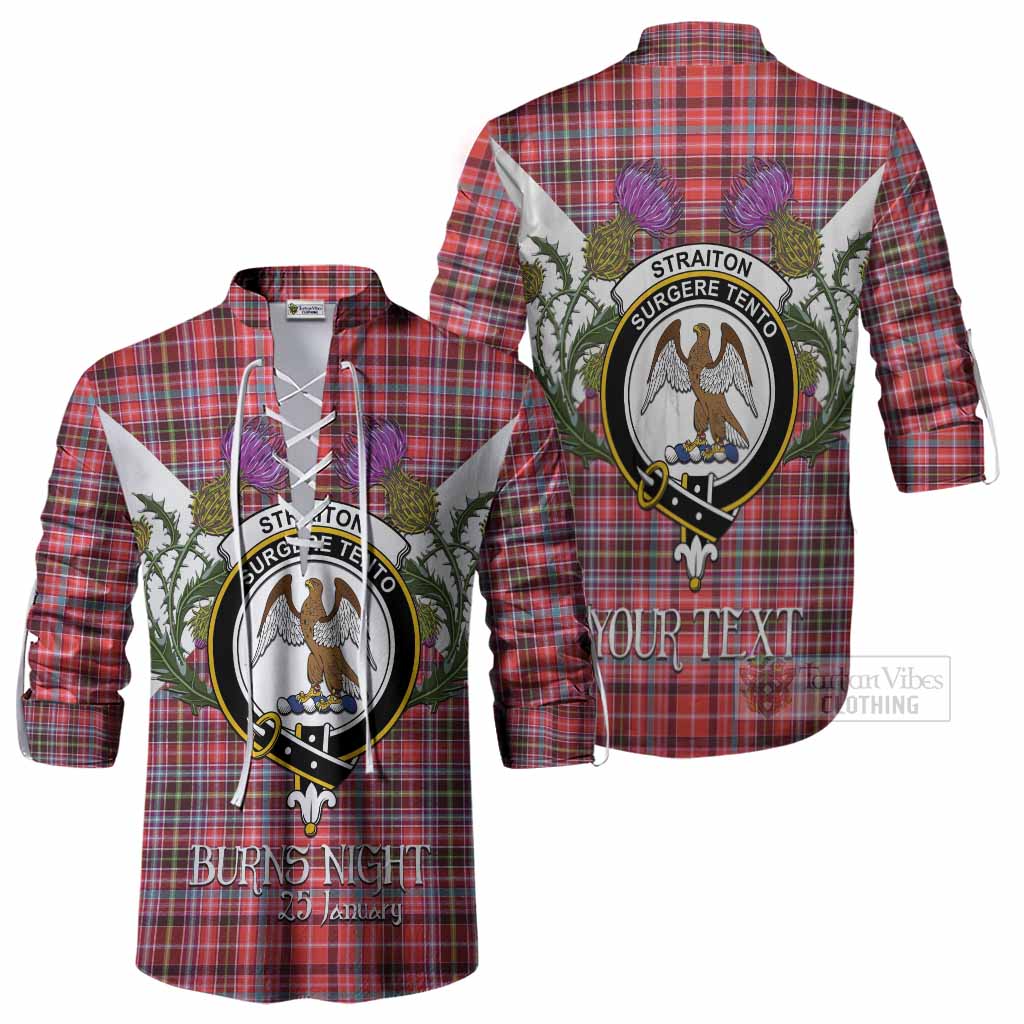 Straiton Tartan Family Crest Ghillie Shirt Scottish Burns Night Thistle Floral