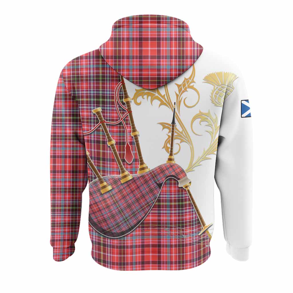 Straiton Tartan Family Crest Hoodie Bagpipes with Scottish Thistle