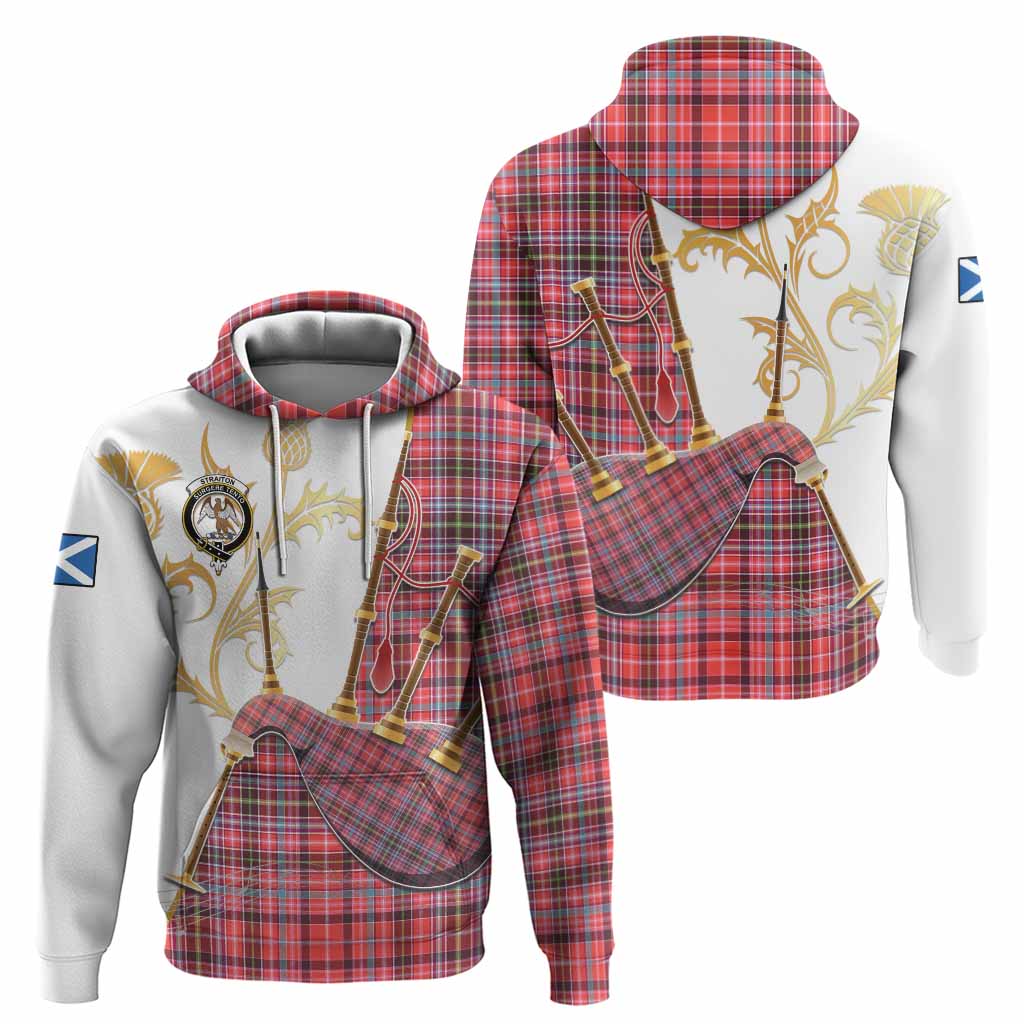 Straiton Tartan Family Crest Hoodie Bagpipes with Scottish Thistle